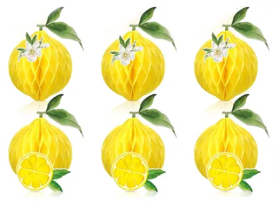 Productafbeelding van Papieren lampions en honingraatballen - Citroenmotief - Decoratie voor feesten en evenementen - Diameter van 20 cm tot 30 cm