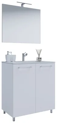 Immagine prodotto di 3 pz. Set | 1 lavabo con porte girevoli, 1 specchio, 1 lavabo | Lavabo in Vetroceramica | Armadio da 60 cm | Set mobili da bagno - Badinos