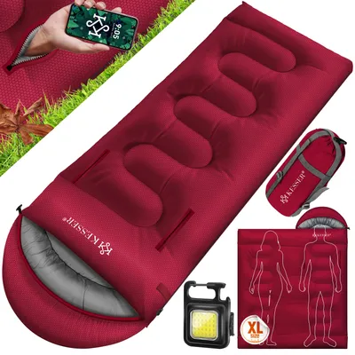 Obrázek produktu pro KESSER® Spací pytel Outdoor | Přikrývkový spacák pro 3-4 roční období | Spací pytel pro dospělé a děti, vhodný pro kempování | Lehký, snadno přenosný, teplý a voděodolný, včetně campingové lampy a boční kapsy