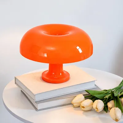 Produktbild von LED Tischlampe 3 Farbtemperaturen 3000K/4000K/6000K, dimmbar, Kabelschalter, Pilzlampe Orange 32cm für Nachttisch, Sideboard & Wohnzimmer