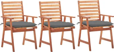 Produktbild von Garten-Essstühle 3 Stk. mit Kissen Massivholz Akazie
