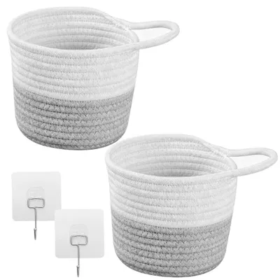 Image de Omgoods - Lot de 2 paniers suspendus en coton avec crochets, pour plantes ou rangement