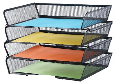 Zdjęcie produktu dla Omgoods - Organizer na dokumenty z siatki, 4-poziomowy, do biurka - czarny