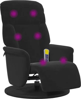 A black massage chair with purple circles indicating massage points.