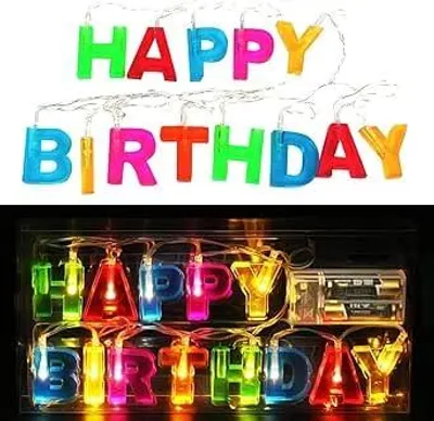 Happy-Birthday-Lichtkette, bunt, 1,3 m, 13 LEDs, 3 cm