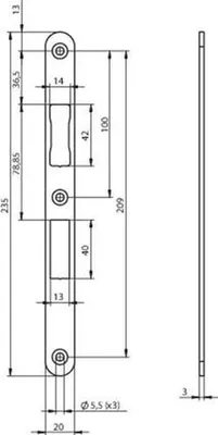 Immagine prodotto di Assa Abloy N6001 Contropiastra | Acciaio inossidabile 24x235x3 mm, bordo arrotondato da 40 mm | dr 1+2+3+4 - 10049721