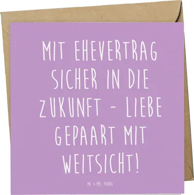 Produktbild von Mr. & Mrs. Panda Grußkarte Ehevertrag Zukunft - Lavendeltraum - Geschenk, doppelkarte, Heirat, Klappkarte, anlasskarte, Transparenz, Heiraten, Absprachen, Ehe, Sicherheit