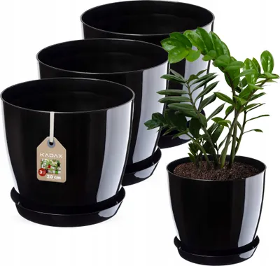 Immagine prodotto di Vaso da fiori in plastica KADAX "Agen", vaso con sottovaso. Fioriera, 20 cm, nero, 3 pezzi