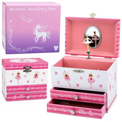 Produktbild von Schmuckkästchen mit Spieluhr, Ballerina, Spiegel und Schubladen