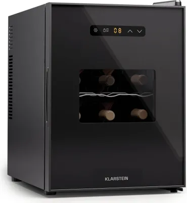 Produktbild von Klarstein Freistehender Weinkühlschrank 1 Zone, Getränkekühlschrank Klein, Kleiner Weinschrank, Wein-Kühlschrank Klein mit Glastür, Indoor/Outdoor Flaschenkühlschrank, Wine Fridge, 12 Flaschen