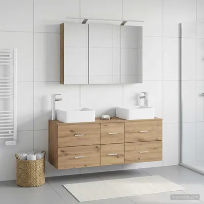 Image de Maison Exclusive - Ensemble de meubles de salle de bain, 4 pièces, en bois d'ingénierie chêne artisanal et en verre