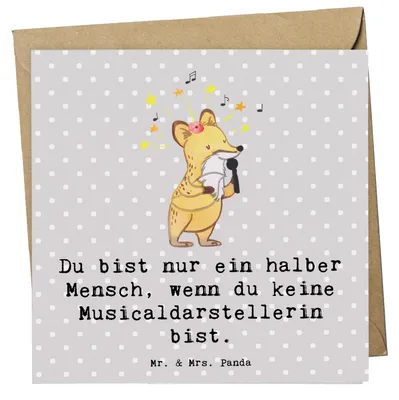 Produktbild von Mr. & Mrs. Panda Grußkarte Musicaldarstellerin Herz - Grau Pastell - Geschenk, faltkarte, doppelkarte, anlasskarte, Glückwunschkarte, Klappkarte