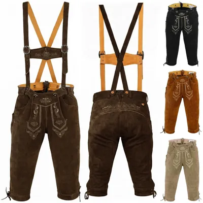 Produktbild von Trachten Lederhose Kniebundhose trachtenhose Hose mit Hosenträger, Größe:50/M, Farbe:Dunkelbraun