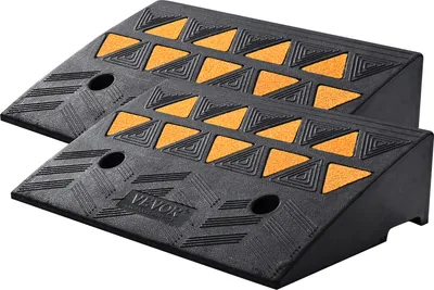Image de VEVOR 2xRampe de seuil en caoutchouc plein Rampe de seuil Max. Capacité de charge jusqu'à 15 tonnes Rampe de trottoir 48,3x33x12,7cm Rampe pour fauteuil roulant Rampe d'accès en caoutchouc Idéale pour les sols irréguliers Bordures de trottoir