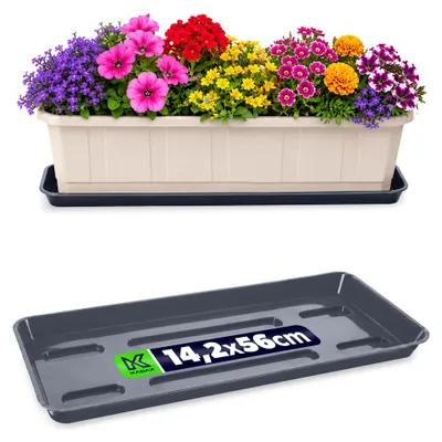 Produktbild von KADAX Untersetzer 60 cm für Blumenkasten, rechteckig Blumenuntersetzer aus Kunststoff, Blumentopfuntersetzer für Balkonkasten, Pflanzenuntersetzer für Balkon & Fensterbank (Graphit)