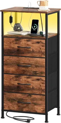 Produktbild von Somdot Kommode mit Schubladen, Komodenschrank mit Ladefunktion, LED, Steckdose (1USB, 1Type-C), Schubladenschrank für Schlafzimmer Wohnzimmer Flur