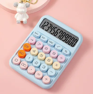Obrázok produktu pre Mechanical Calculator 12 Digit Large LCD Display Big Round Button Cute Candy Colored Calculator Suitable for Office School Home for Kids Students Accountant - Blue