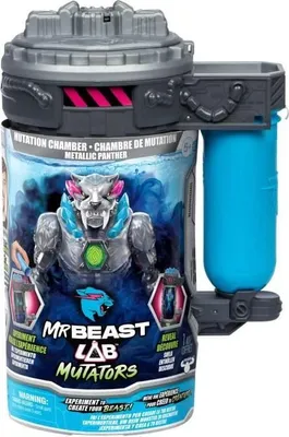 Produktbild von MrBeast Lab Mutators Panthère Translucide Figur, 13 cm, 20 Artikulationspunkte, Metallic Panther, Mutationskammer, Wissenschaftliches Experiment
