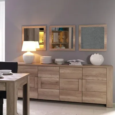 Image de Buffet 4 portes FARRA chêne dab sonoma avec 3 miroirs carrés