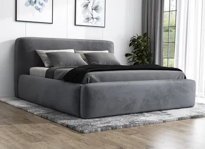 Produktbild von Polsterbett BLUM 180x200 plus Matratze und Bettkasten. Farbe: Dunkelgrau.