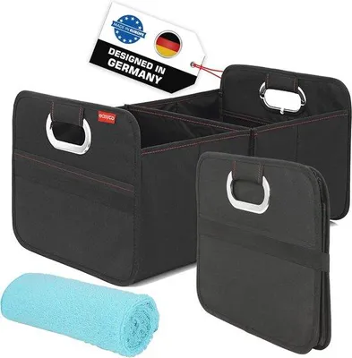 Produktbild von Famanu Kofferraumorganizer mit 4 Fächern und Mikrofasertuch - Faltbarer Auto-Organizer für optimale Stauraumkapazität