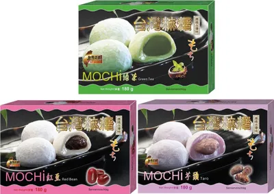 Produktbild von MOCHI SELECTION 3 Sorten Klebreiskuchen Grüner-Tee- | Rote Bohnen- | Taro-Geschmack | je 180g