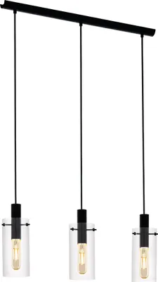 Produktbild von EGLO Pendelleuchte Montefino, 3 flammige Hängelampe, Hängeleuchte aus Metall in Schwarz und Glas in Klar, Esstischlampe, Wohnzimmerlampe mit E27
