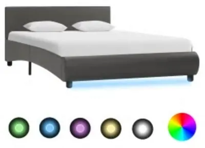 Image de The Living Store Cadre de lit avec LED Gris Similicuir 140x200 cm