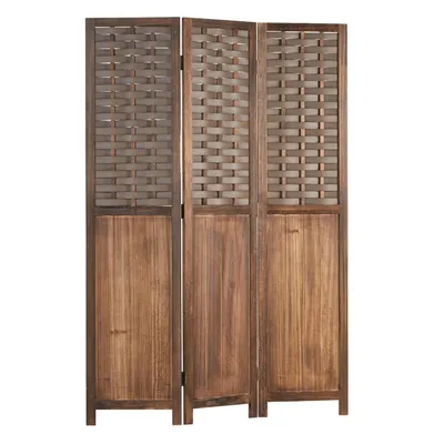 Image de Paravent séparateur de pièce 3 parties cloison en bois rotin écran d'intimité brun