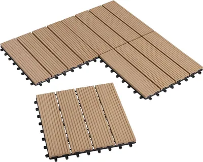Produktbild von Eugad WPC Terrassen & Balkonfliesen, Hellbraun, 30x30 cm, Außenbereich, Klicksystem, Massivholz-Optik, Frostsicher, Wetterfest, Zuschneidbar