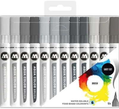 Immagine prodotto di 12 MOLOTOW Aqua Color Brush Grey Set Filzstifte farbsortiert