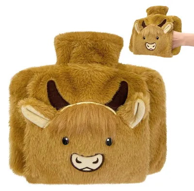 Imagen del producto de Bolsa de agua caliente con funda de animal, 1 litro, suave y esponjosa, para niños