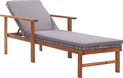 Produktbild von Sonnenliege mit Auflage Poly Rattan Akazie Massivholz Grau