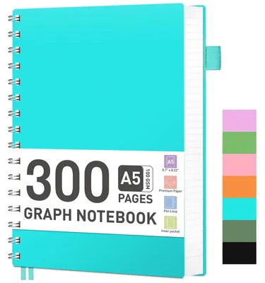 Produktbild von Notizbuch A5 kariert 100g/m² 300 Seiten Türkis Softcover Spiralbindung Gummiband