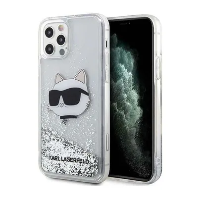 A Karl Lagerfeld iPhone 12/12 Pro case with a glitter design and a Choupette Head graphic.