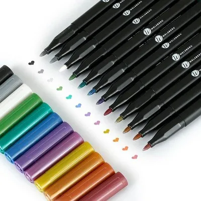 Produktbild von Metallische Permanentmarker, 12 farben, 1-2 mm, für Stein, Karten, Fotoalbum, Glas, Metall, Holz, Kleidung und Keramik