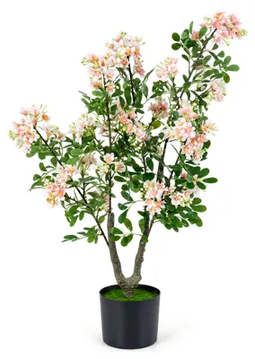 Produktbild von KOMFOTTEU 90cm Kunstbaum mit Rosa Blüten, Künstlicher Impatiensbaum im Topf mit 210 Seidenblumen & 55 Blättern, Künstliche Zimmerpflanze mit natürlichem Stamm für Wohnzimmer und Büro