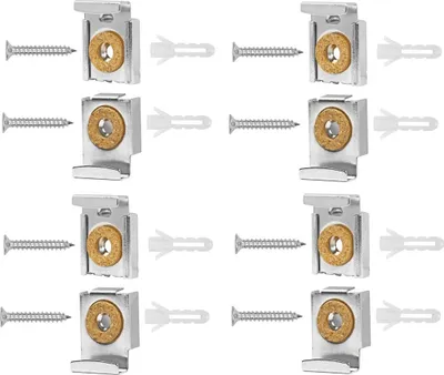 A collage of mounting hardware for picture frames or mirrors.