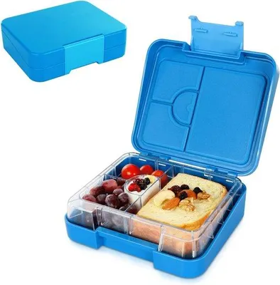 Immagine prodotto di Contenitore per alimenti / Bento Box mini Unyqoos® – 4 scomparti con divisorio rimovibile, lunchbox per bambini a prova di perdite, senza BPA, adatto al microonde e alla lavastoviglie, colore blu