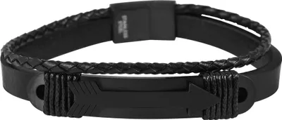 Produktbild von Akzent Armband aus Echtleder und Edelstahl in Schwarz mit IP Black-Beschichtung