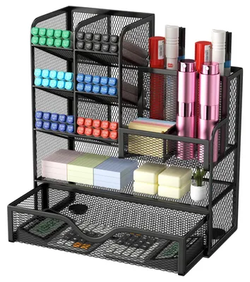 Imagen del producto de Organizador de escritorio metálico, multifuncional, con cajón, color