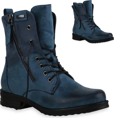Produktbild von Mytrendshoe Damen Schnürstiefeletten Leicht Gefüttert Blockabsatz Stiefeletten 835417, Farbe: Blau, Größe: 38