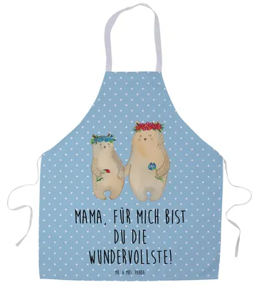 Produktbild von Mr. & Mrs. Panda Küchenschürze Bären mit Blumenkranz - Blau Pastell - Geschenk, Schürze, Küchenzubehör, Muttertag, Bär, Kellnerschürze, Koch, Kinder, Grillschürze, Mama