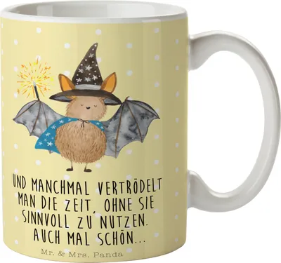 Produktbild von Mr. & Mrs. Panda Pott Fledermaus Zauberer - Gelb Pastell - Geschenk, Frauen, Tasse, Teepott, Fledermäuse, Kaffeebecher, Magier, Kaffeetasse, Henkelbecher, Reinsteigern