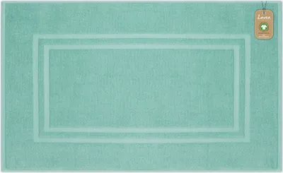 Produktbild von Lavea® Badematte 50x80 cm, Badteppich Bali aus Baumwolle, rutschfester Badvorleger, saugstarker Badezimmerteppich, 100% GOTS Baumwolle, Premium Frottier, Eisgrün