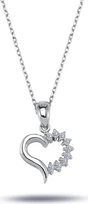 Produktbild von Herz Diamanten (Brillant-Schliff) Anhänger Collier Halskette 14 Karat Weißgold