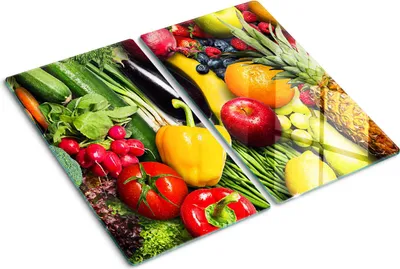 Obrázek produktu pro Kryt varné desky – Kryt na indukční desku – Ochranná skleněná deska – 2x30x52 cm– Skleněné ochranné desky na sporák –Tvrzené sklo –Zelenina a ovoce