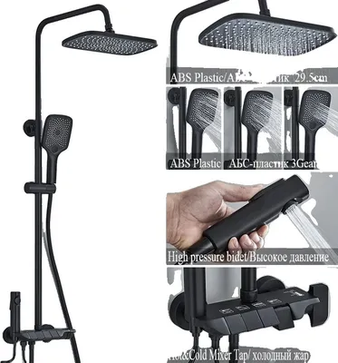 Produktbild von Duschsystem, Elektrischer Digitalwasserhahn, Verstellbarer Duschkopf, Kein Digital Schwarz