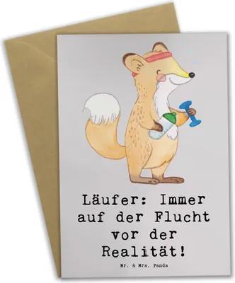 Produktbild von Mr. & Mrs. Panda Grußkarte Laufen Realitätsflucht - Grau Pastell - Geschenk, osterkarte, Sport, Sportler Geschenke, Realität, neujahrskarte, einladungskarten, joggen