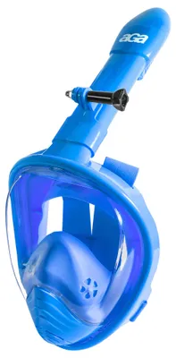 Image de Aga Masque de plongée bleu avec tuba pliable, dimension XS pour enfants, vision panoramique de 180°, support pour camera, boules quiès et équipement de rechange inclus